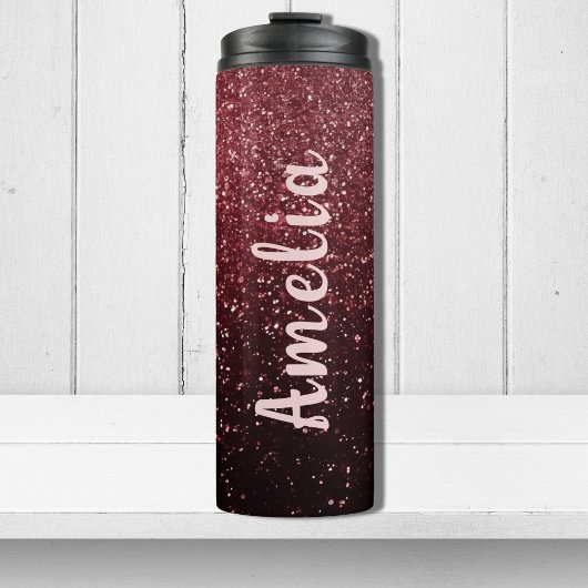 Bouteilles Isothermes Dark Maroon Faux Parties scintillant Nom personnal