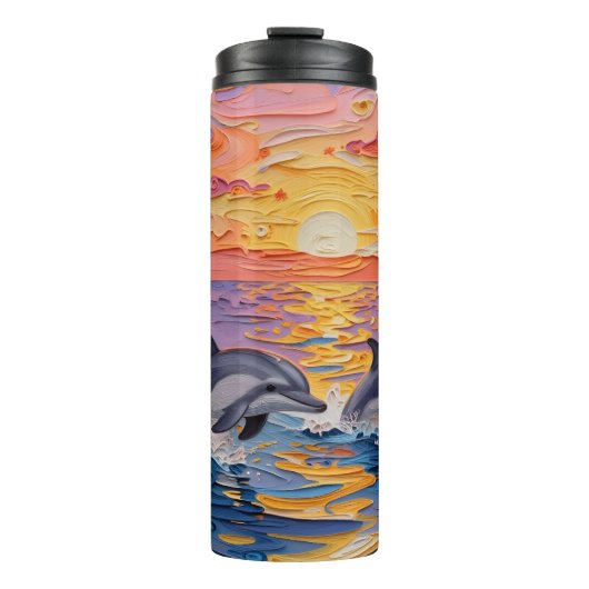 Bouteilles Isothermes Dauphins et vagues océaniques en impasto   (Devant)