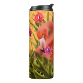 Bouteilles Isothermes De Beaux Hérons Roses Aux Feuilles Tropicaux (Tourné sur la gauche)