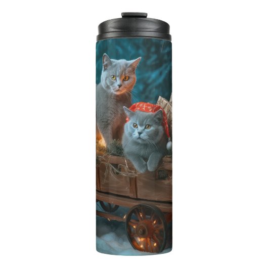 Bouteilles Isothermes Décor de Noël russe Blue Cat Snowy Sleigh (Devant)