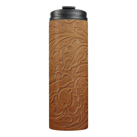 Bouteilles Isothermes Décor occidental cowboy floral, cuir marron foncé. (Devant)