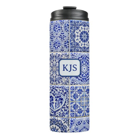 Bouteilles Isothermes Delft Look Tiles with Your Intials - Pretty Dutch  (Devant)