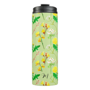 Bouteilles Isothermes Délicat fleur sauvage vert clair. Personnalisé.
