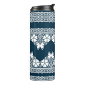 Bouteilles Isothermes Dentelle blanche rétro avec papillons sur un bleu (Tourné sur la gauche)