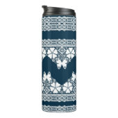 Bouteilles Isothermes Dentelle blanche rétro avec papillons sur un bleu (Tourné sur la droite)