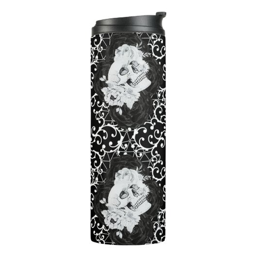 Bouteilles Isothermes Design gothique avec crâne et rose noir (Tourné sur la gauche)