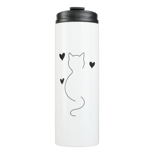 Bouteilles Isothermes Dessin d'une ligne de chat mignon, avec trois cœur (Devant)
