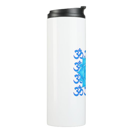 Bouteilles Isothermes Dessin Fleur Lotus De Verre Bleu Avec Motif Om (Tourné sur la gauche)