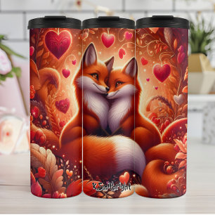 Bouteilles Isothermes Deux renards dans une forêt de coeurs
