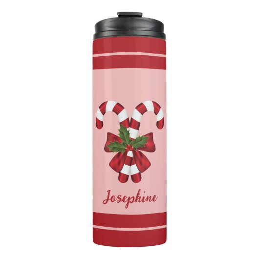 Bouteilles Isothermes Deux Sucres de canne et nom de fête rouge et blanc (Devant)