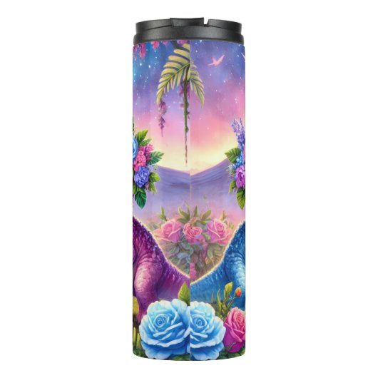 Bouteilles Isothermes Dinosaures lunaires dans les Couronnes Fleurs (Dos)