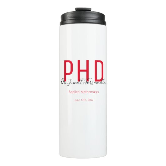 Bouteilles Isothermes Diplômé Keepsaké rouge Noir Nom Diplôme PhD (Devant)
