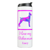 Bouteilles Isothermes Doberman Pinscher Dog Hot rose & Blue Silhouette (Tourné sur la gauche)