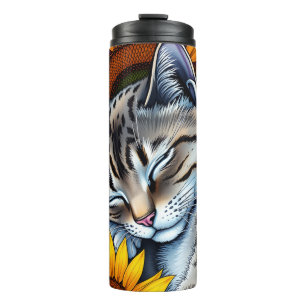 Bouteilles Isothermes Doux Chat Gris Endormi et Tournesol