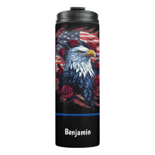 Bouteilles Isothermes Drapeau américain USA Aigle Roses Rouge Blanc Bleu