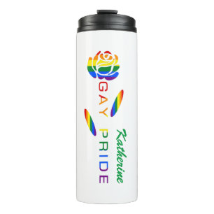 Bouteilles Isothermes Drapeau arc-en-ciel Rose Fierté Gay Nom personnali