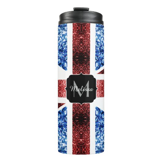 Bouteilles Isothermes Drapeau rouge et bleu parties scintillant Monogram (Devant)