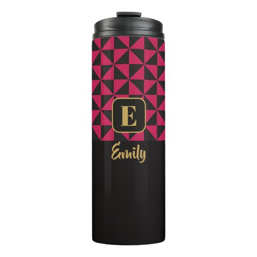 Bouteilles Isothermes Duo Geo Noms Personnalisés Noir & Rose (Devant)