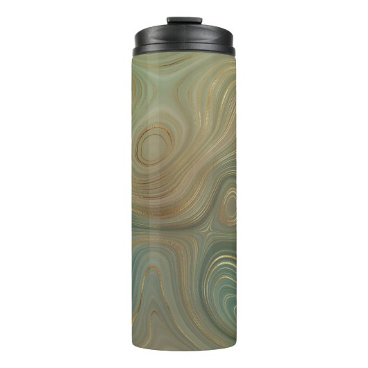 Bouteilles Isothermes Earthy Olive Strata | Agate d'encre verte et dorée (Devant)