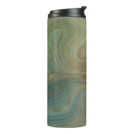 Bouteilles Isothermes Earthy Olive Strata | Agate d'encre verte et dorée (Tourné sur la gauche)