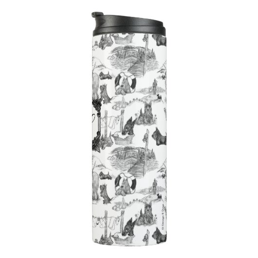 Bouteilles Isothermes ÉCOSSE Terrier Toile noire avec Monogramme (Tourné sur la droite)