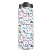 Ecrit à la main les villes célèbres du Motif mondi