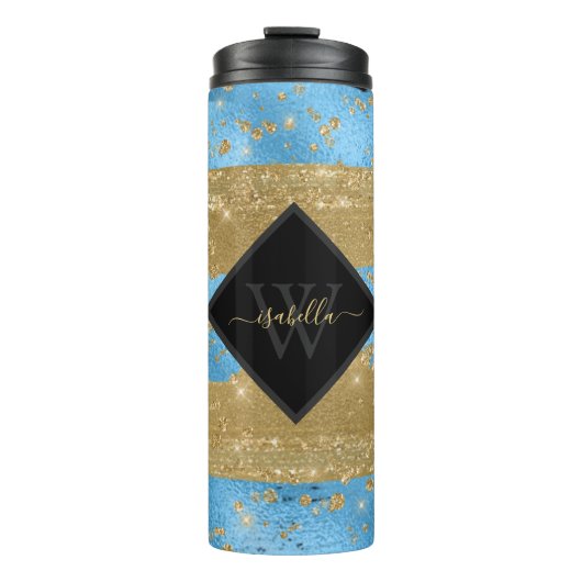 Bouteilles Isothermes Écriture Monogrammée Bleu Or (Devant)