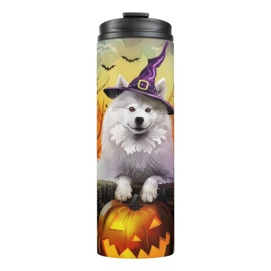 Bouteilles Isothermes Éffrayant Samoyed Chien Halloween sorcière et Citr (Devant)