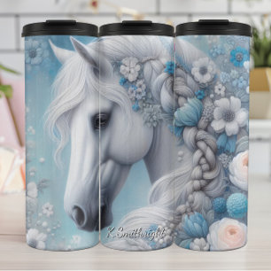 Bouteilles Isothermes Élégance florale bleue de cheval blanc
