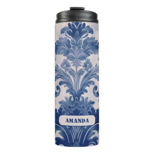 Bouteilles Isothermes Élégant damassé Bleu toile de jouy monogramme