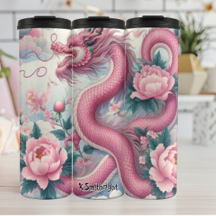 Bouteilles Isothermes Elégant dragon rose aux pivoines