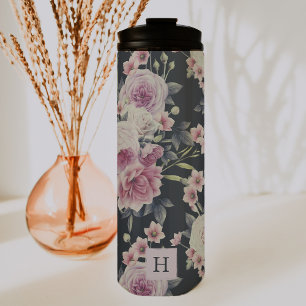 Bouteilles Isothermes Élégant floral foncé sur noir   Gobelet monogrammé