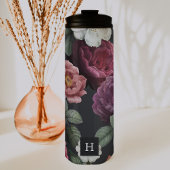 Bouteilles Isothermes Élégant floral foncé sur noir | Monogram Tumbler
