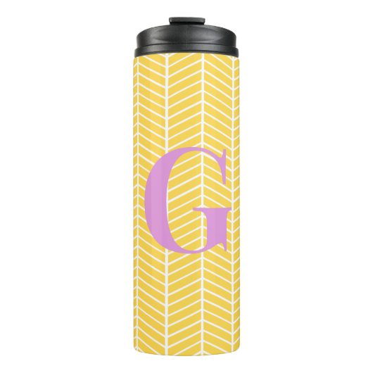 Bouteilles Isothermes Élégant Herringbone jaune Chevron ZigZag Monogramm (Devant)