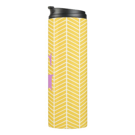 Bouteilles Isothermes Élégant Herringbone jaune Chevron ZigZag Monogramm (Tourné sur la droite)