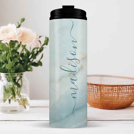 Bouteilles Isothermes Élégant Marbre Bleu Chic Signature Nom du script