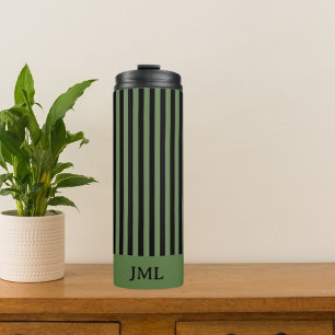 Bouteilles Isothermes Élégant Monogramme à rayures noir et vert foncé