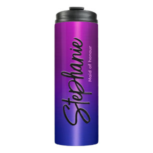 Bouteilles Isothermes Élégant monogramme bleu ombré rose