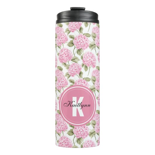 Bouteilles Isothermes Elegant Pink Hydragea Flowers Pattern Monogram (Devant)