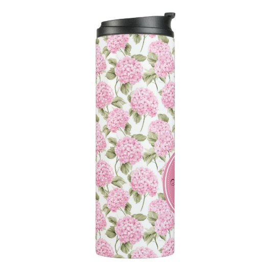 Bouteilles Isothermes Elegant Pink Hydragea Flowers Pattern Monogram (Tourné sur la gauche)