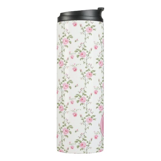 Bouteilles Isothermes Elegant Pink Roses Flowers Pattern Monogram (Tourné sur la gauche)