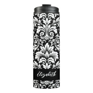 Bouteilles Isothermes Élégant script noir blanc Damas motif