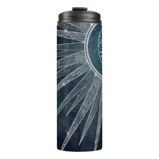 Bouteilles Isothermes Elégant Silver Sun Moon Doodle Mandala Blue Design (Devant)