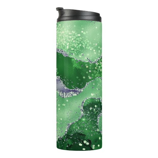 Bouteilles Isothermes Elégant vert & Faux Parties scintillant argent Aga (Tourné sur la droite)