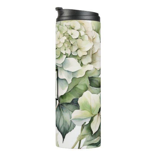 Bouteilles Isothermes Elégante aquarelle blanche vert hydrangée florale (Tourné sur la droite)
