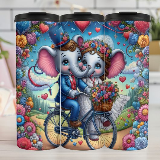 Bouteilles Isothermes Elephant Couple Bicycle Wedding