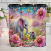 Bouteilles Isothermes Eléphant mère et bébé dans la prairie à fleurs