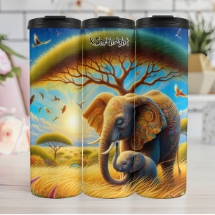 Bouteilles Isothermes Eléphant mère et bébé dans la savane africaine