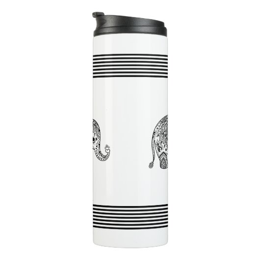 Bouteilles Isothermes Eléphant noir et rayures décoratives noires (Tourné sur la droite)