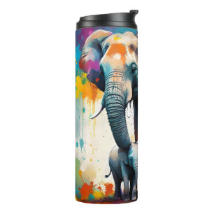 Bouteilles Isothermes Eléphants De La Mère Et Du Bébé Couleur Splash,